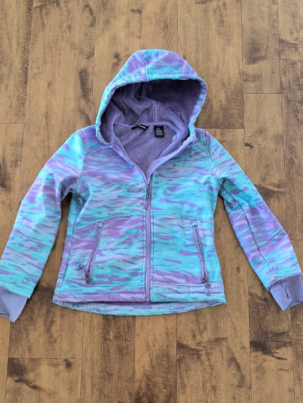 Snozu Girls' Hooded Zip Hoodie in Purple & Aqua Tie-Dye